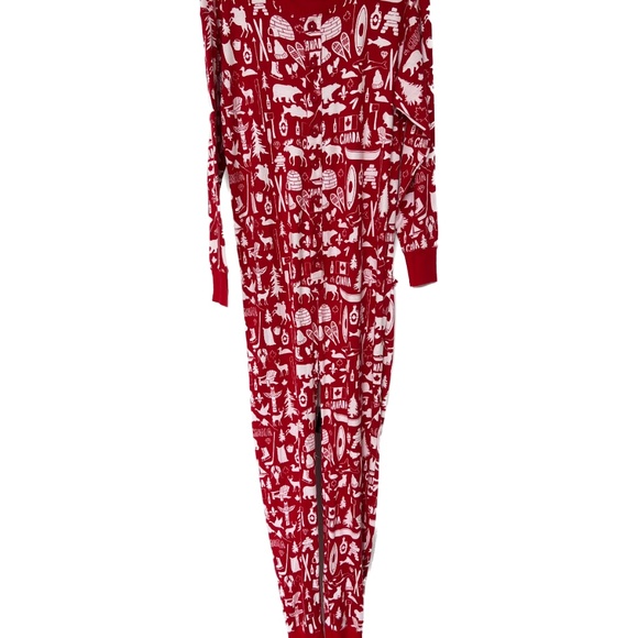 Little Blue House Long Johns Pajamas One Piece Sz L Oh Canada Red White Cotton - Picture 3 of 7
